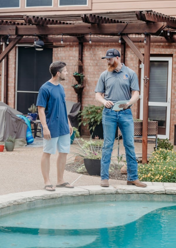 Clear Choice Pool Care Tech with customer