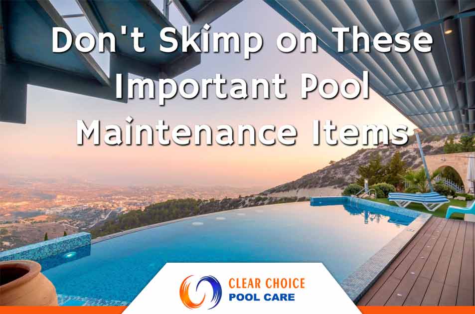 Image of A beautifully maintained swimming pool with proper pool maintenance. Owning a pool comes with its fair share of responsibilities, and one of the most important ones is pool maintenance. However, many pool owners often try to cut corners and skimp on certain areas, which can lead to costly repairs and unsightly pool conditions. Imagine the frustration of constantly dealing with cloudy water, algae growth, and malfunctioning equipment. Not only does it ruin the aesthetics of your pool, but it also poses health risks for you and your loved ones. Neglecting proper pool maintenance can quickly turn your relaxing oasis into a nightmare. With Clear Choice Pool Care, you no longer have to worry about skimping on essential pool maintenance tasks. We understand that maintaining a pristine pool requires expertise and attention to detail in all areas. Our team of experienced professionals will ensure that your pool receives top-notch care that it deserves. We don't compromise on quality when it comes to cleaning debris, balancing chemicals, inspecting equipment, and keeping water crystal clear. With Clear Choice Pool Care by your side, you can enjoy a hassle-free swimming experience throughout the year. Don't risk the health and beauty of your pool by cutting corners on maintenance. Choose Clear Choice Pool Care for comprehensive pool maintenance services that exceed your expectations. Contact us today!