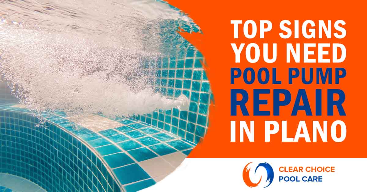 Image of underwater pool drain close-up, featuring Clear Choice Pool Care and highlighting "Top Signs You Need Pool Pump Repair in Plano," aligning with the page's focus on pool maintenance and repair services.