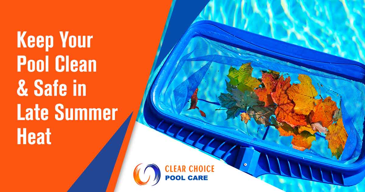 Image of Skimming leaves from pool. As summer comes to an end, keeping your pool clean and safe becomes a challenging task. The late summer heat invites algae growth and bacterial contamination, putting the health of you and your loved ones at risk. Imagine spending your precious summer days cleaning and maintaining your pool instead of enjoying a refreshing swim. The frustration of dealing with murky water, slippery surfaces, and harmful bacteria is enough to make anyone want to give up on their pool. Introducing Clear Choice Pool Care - the ultimate solution for keeping your pool crystal clear and safe during the late summer heat. Our advanced pool care products are specially designed to combat algae growth, eliminate bacteria, and maintain optimal water chemistry. With Clear Choice Pool Care, you can say goodbye to endless hours spent scrubbing and testing chemicals. Our easy-to-use products ensure that your pool remains sparkling clean and ready for a dip whenever you desire. Don't let the late summer heat ruin your pool experience. Trust Clear Choice Pool Care to provide you with the peace of mind knowing that your pool is clean, safe, and ready for enjoyment all season long.